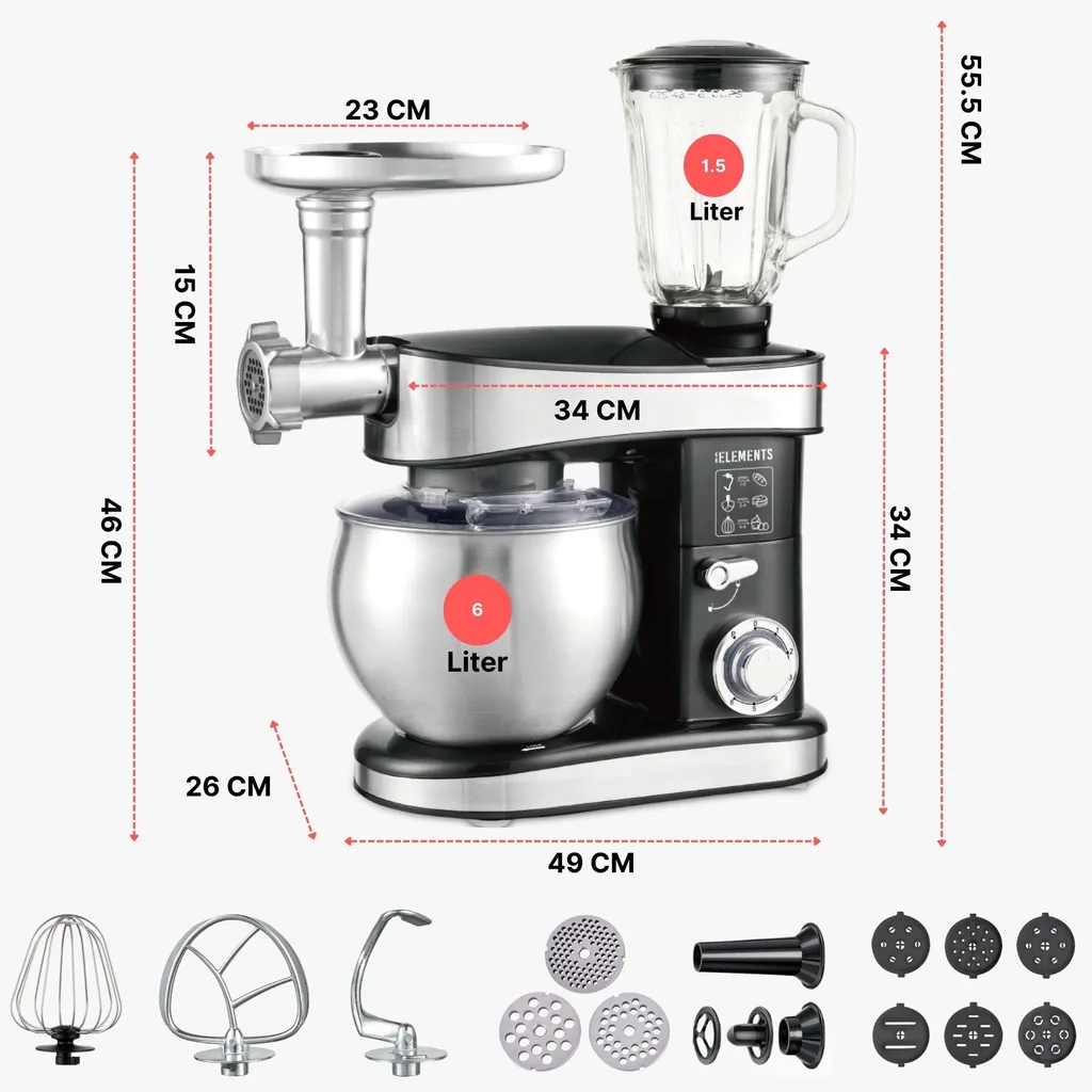 Robot pâtissier multifonction 2000W avec blender et kit accessoires complet - 11