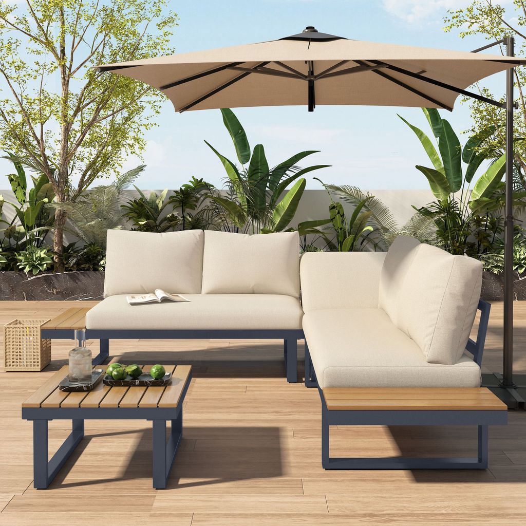 Merax Gartenmöbelset Ecklounge mit Kissen und Stahlrahmen, Produktbild 2