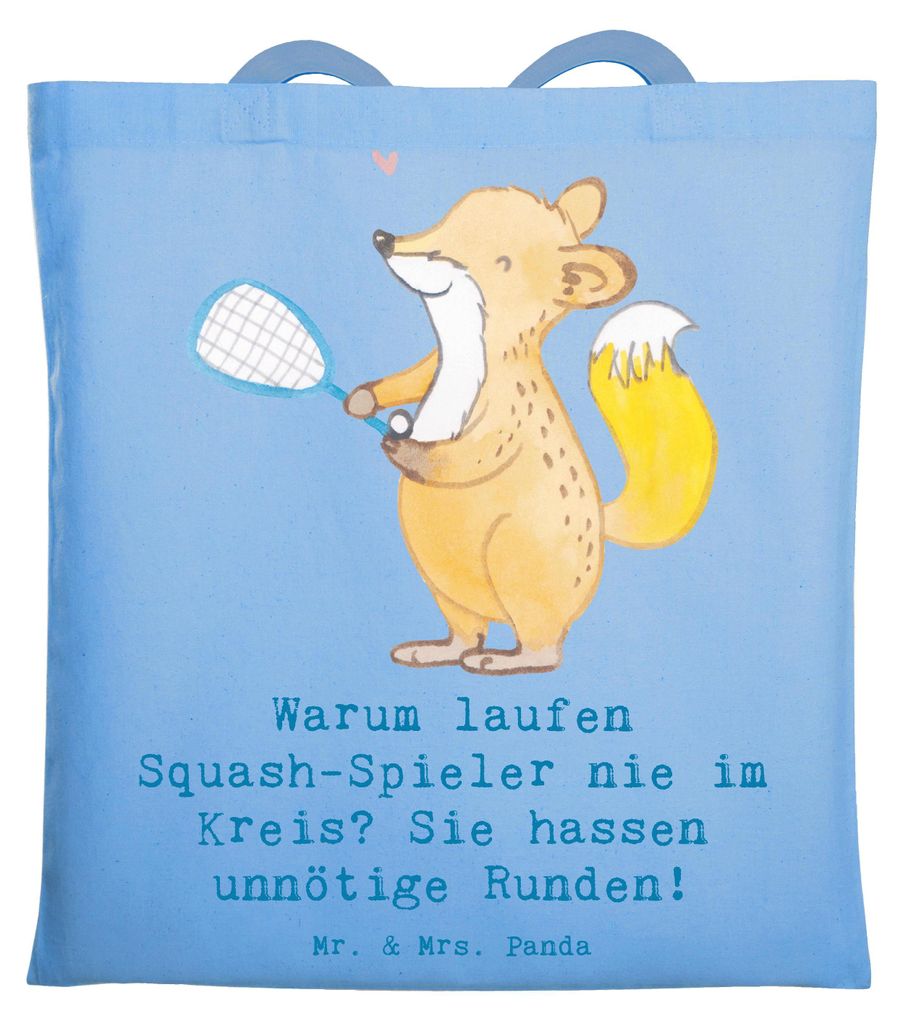 Mr. & Mrs. Panda Jutebeutel Squash Weisheit - Sky Blue - Geschenk, Sportart, Sportler, Teamsport, Spiel, Schläger, Schnelligkeit, Sportarten, Tasc...