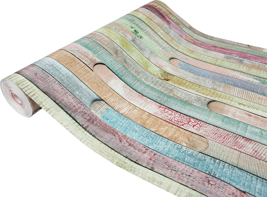 Klebefolie Möbel 45x100 cm - Bunte Holzbretter - Selbstklebende Möbelfolie in Deko-Stil - Folie für Möbel ideal zum Renovieren von Schränken u...