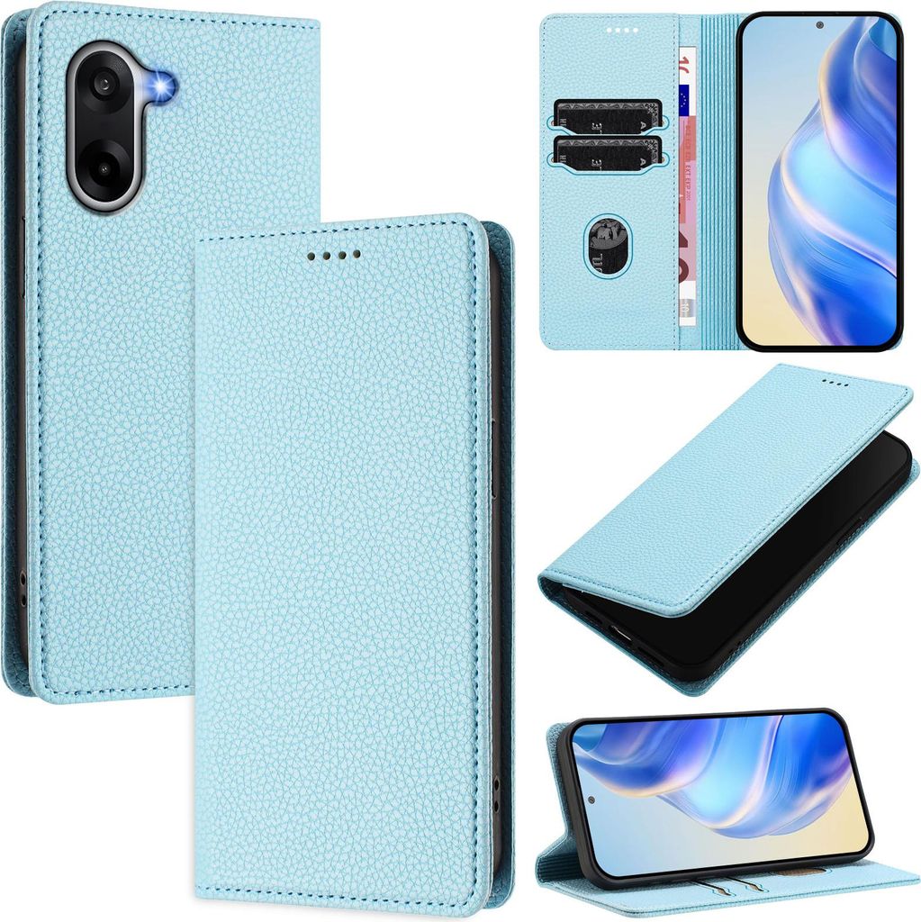 Litchi Leder Handyhülle für OnePlus Ace 5 Racing Wallet Kartenfächer Standfunktion Hülle Hellblau