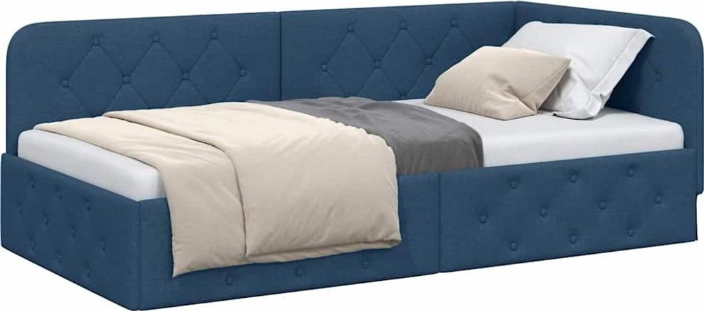 Eckbettgestell Blau 90 x 190 cm Stoff