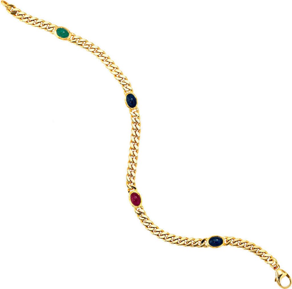 Armband mit Saphir Smaragd Rubin Cabochons 585 Gold Gelbgold massiv Damen