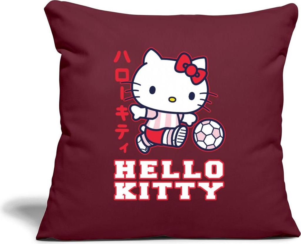 Spreadshirt Hello Kitty Spielt Fussball Sport Kissenbezug 45x45 cm, One size, Burgunderrot