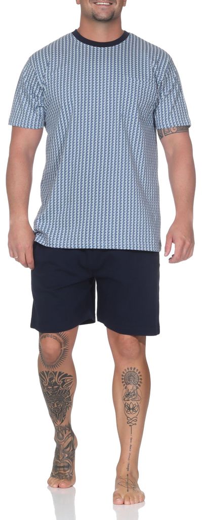 Normann Herren kurzarm Schlafanzug Shorty Pyjama aus Baumwolle in eleganter Optik ; hellblau , 48