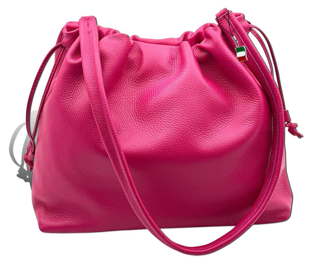 Florence Leder Tasche Damen Schultertasche Beuteltasche fuchsia pink 42 x8x30cm inklusive Italien Flagge D2OTF197P3
