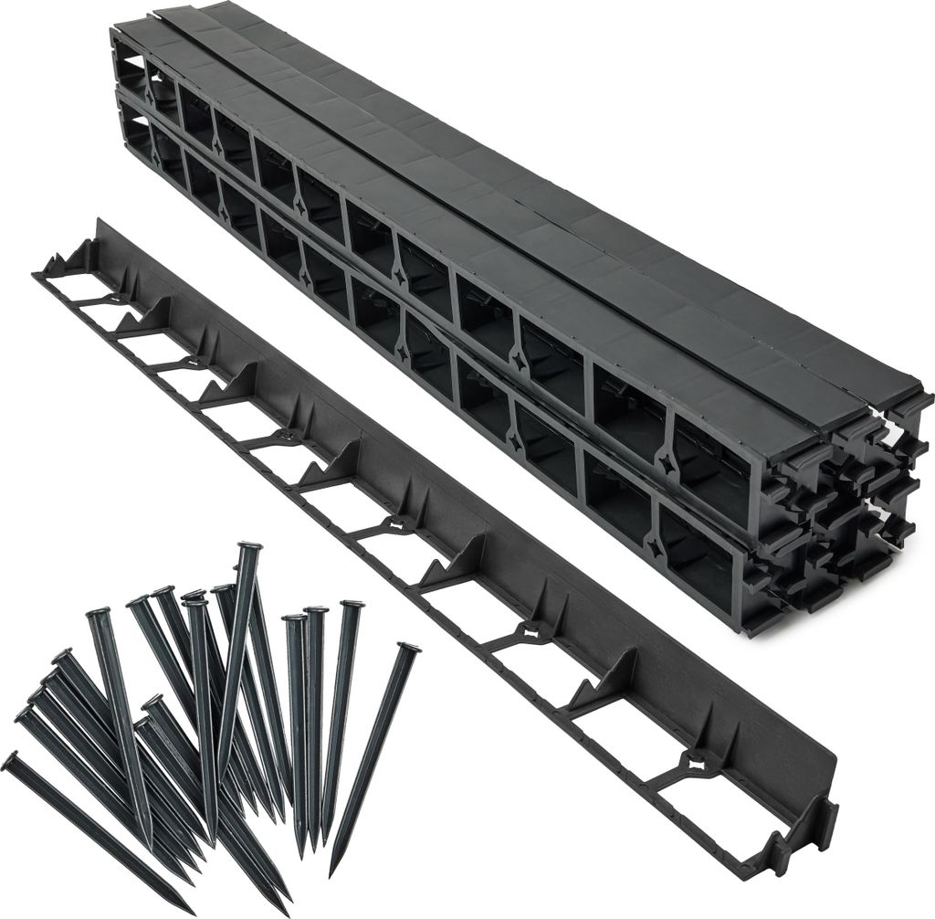 Garronda Beeteinfassung Kunststoff Bordstein mit Befestigungsankern 12 m x 4,5 cm mit 50 Befestigungsnägel