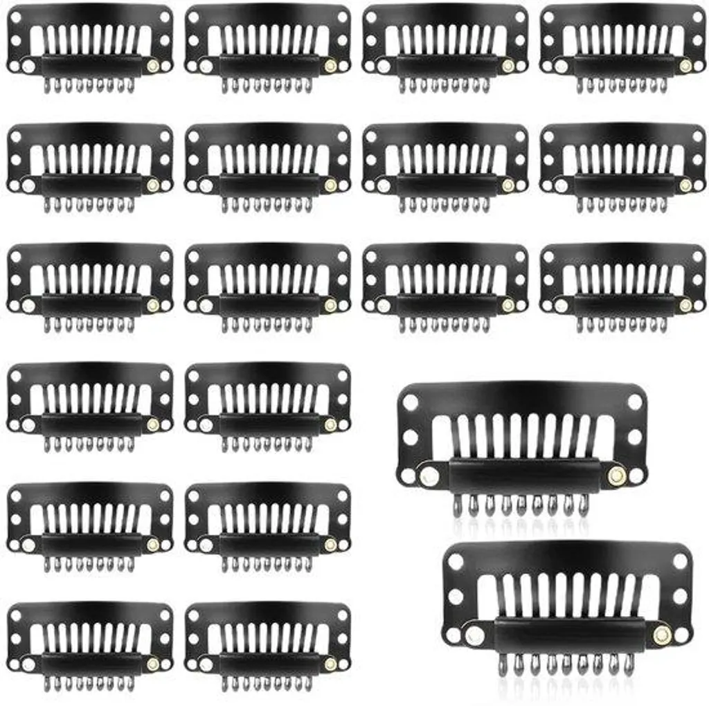 Extensions noir lot de 20 clips 9 dents pour cheveux fins et plats