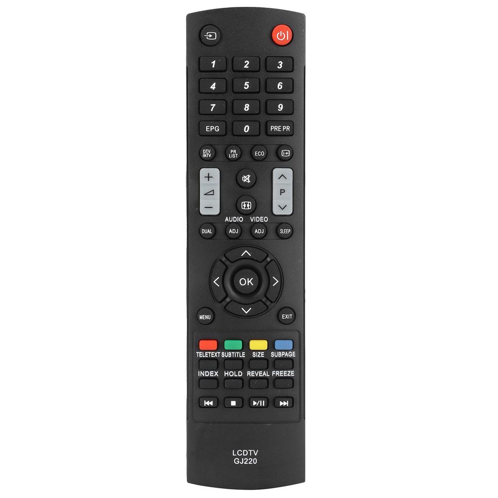 A black remote control is shown against a white background.