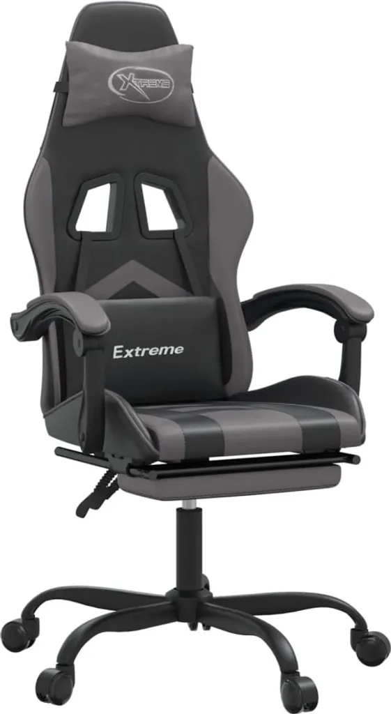 Sedia vidaXL Gaming Design Moderno | Poggiapiedi e Similpelle Grigia