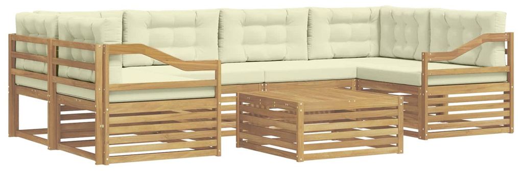 vidaXL Outdoor-Sofagarnitur mit Kissen 7 pcs Weiß und Creme Polyester