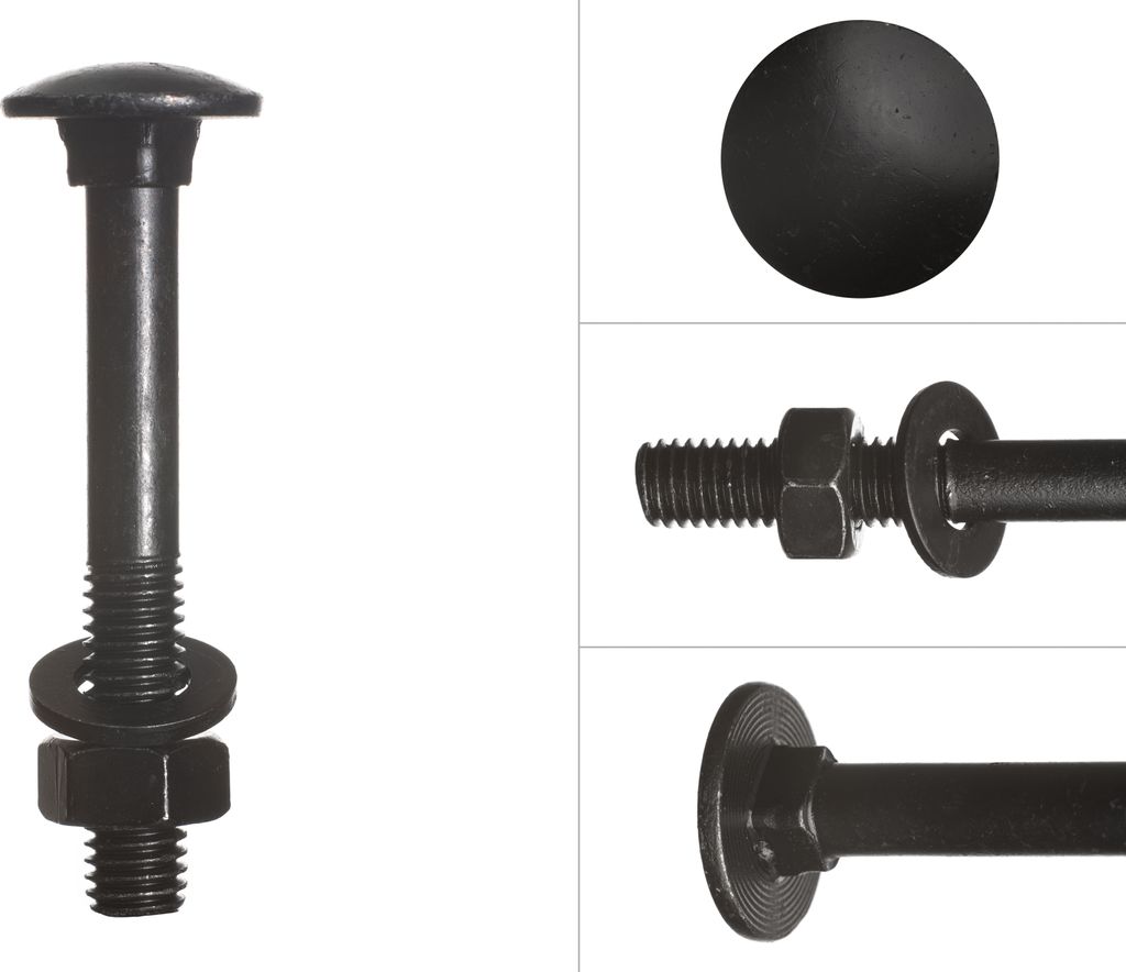 Schlossschrauben mit Mutter und Scheibe verzinkt schwarz M8 x 60 mm - Pro 25 Stück