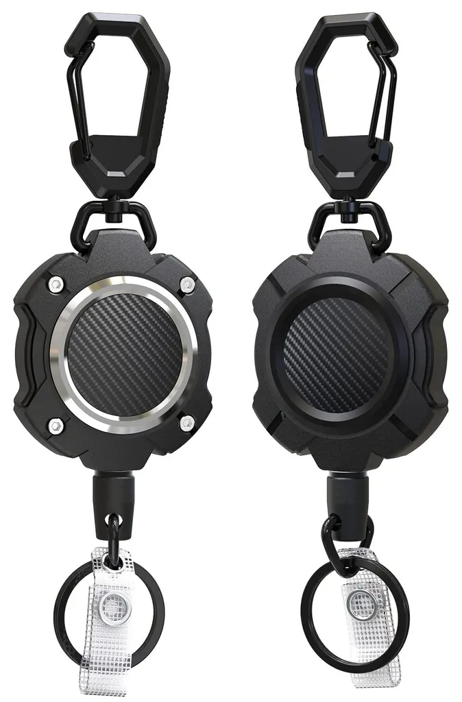 Enrouleur badge rétractable tactique et porte-clé robuste en acier
