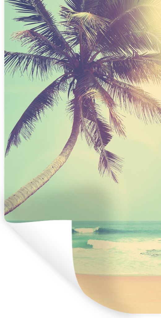 MuchoWow Wandtattoo Wandsticker Wandaufkleber Retro - Palme - Sonne - Sommer 20x40 cm Selbstklebend und Repositionierbar - Selbstklebend - Fotota...