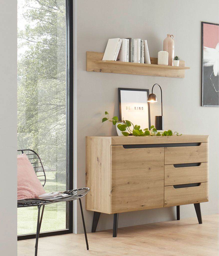 Dielenschrank Set TIROL-61 in Artisan Eiche Nb. mit Absetzungen in schwarz, B/H/T: ca. 107/170/40 cm