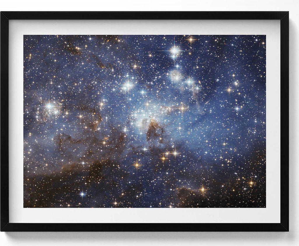 Himmel und Sterne Kosmos– Wandbild mit Rahmen – Gerahmtes Bild – Wanddekoration – 80x60 cm – Schwarz Rahmen