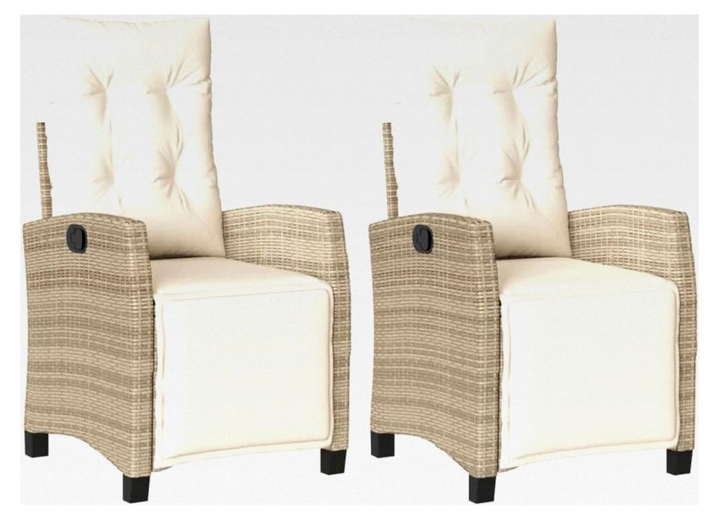 Gartensessel 2 Stück, Gartenstuhl mit Fußteil, verstellbarer Rückenlehne und Fußstütze, Relaxsessel für den Garten, Beige Poly Rattan