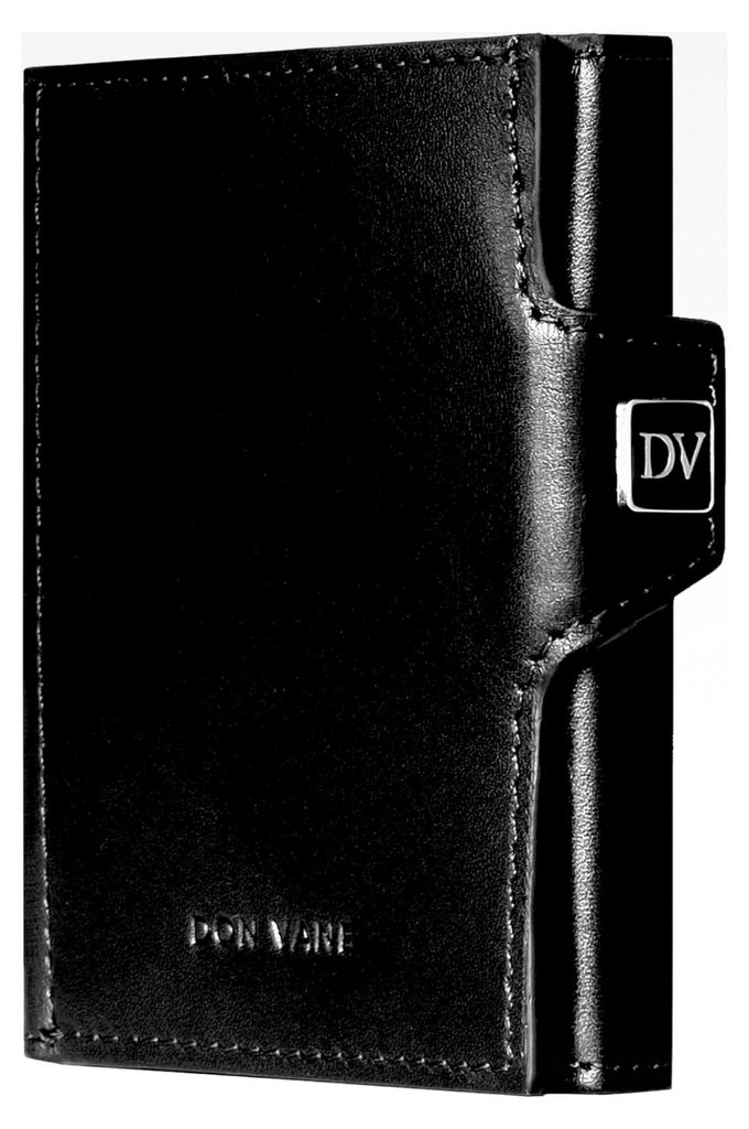Slim Wallet mit XL Münzfach aus Leder mit RFID Schutz - Kompaktes Kartenportemonnaie für Herren und Damen - Flacher Geldbeutel in Schwarz