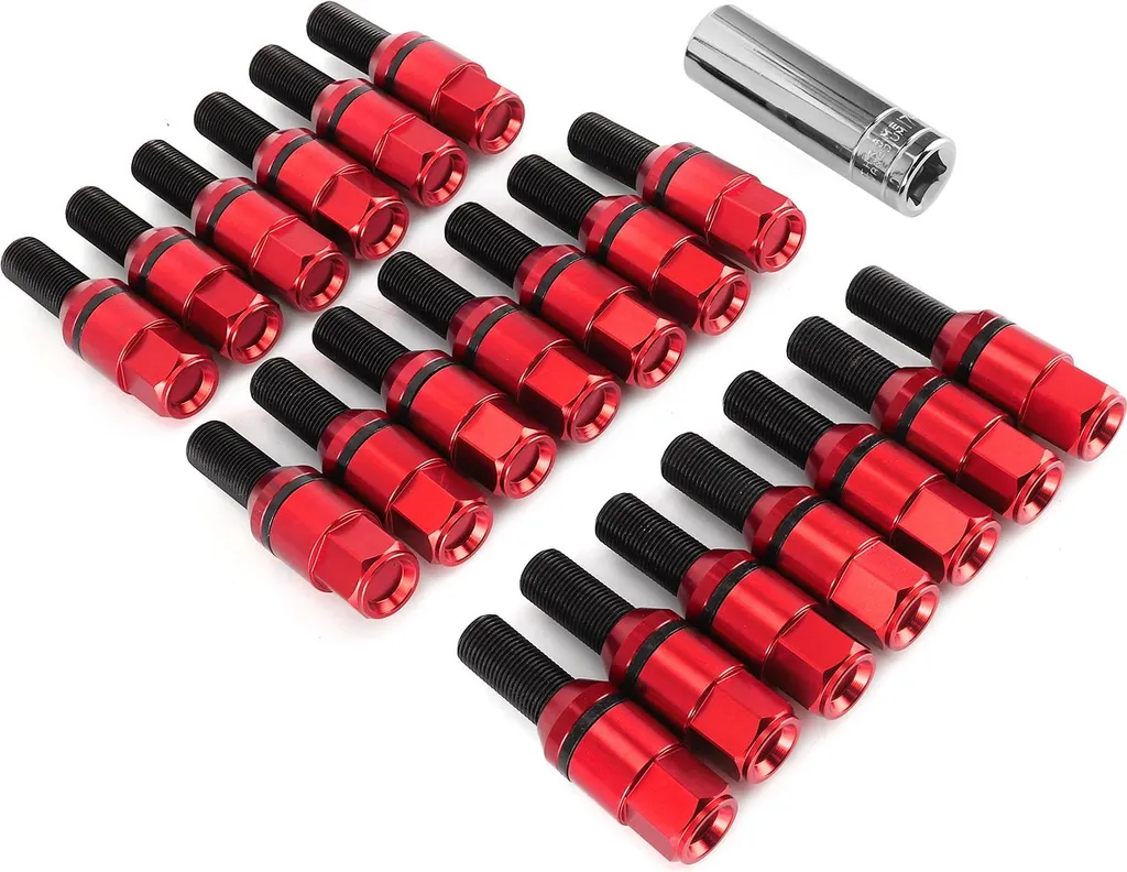 Boulons de Roue Coniques M14x1,25 Style Tuner Rouge Haute Résistance