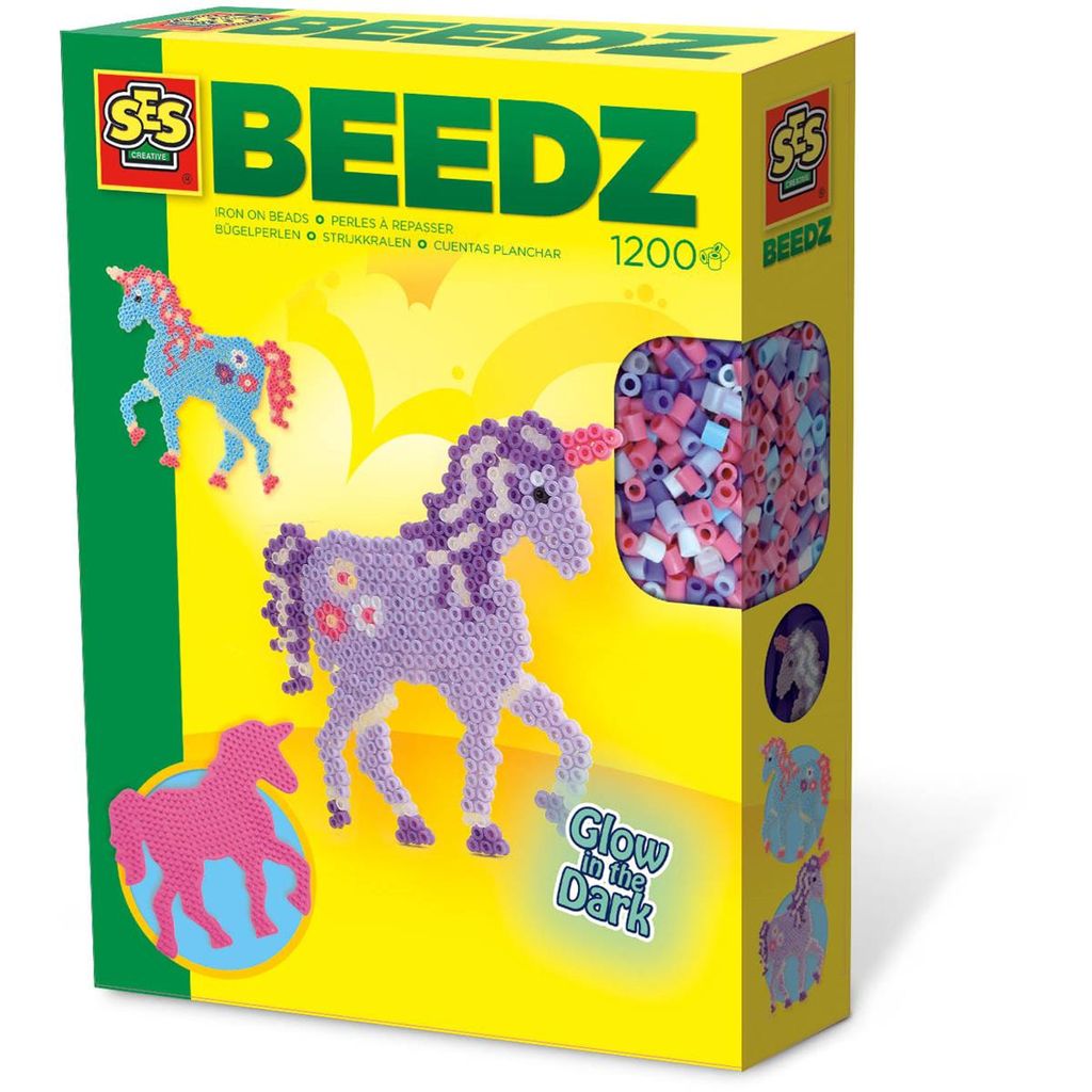 SES Creative 06115 Bügelperlen-Set Einhorn, Glow in the Produktbild 