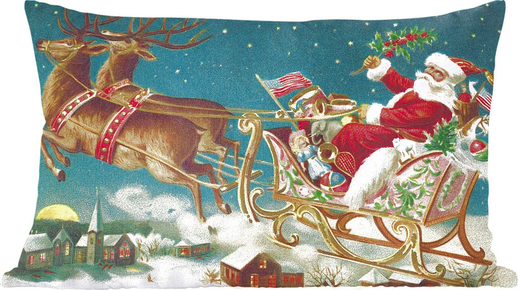 MuchoWow Zierkissen Sofakissen Wohnzimmer Dekokissen 50x30 cm Weihnachten - Winter - Vintage - Wohnzimmerdekoration - Polster mit Photo