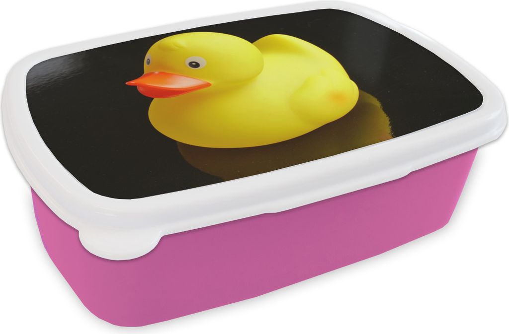 KitchenYeah Lunchbox Brotzeit Brotdose 17x11 cm Gelbe Bade-Ente mit Reflexion auf schwarzem Hintergrund Kinder Brotzeitdose - Lunchpaket - Brotka...