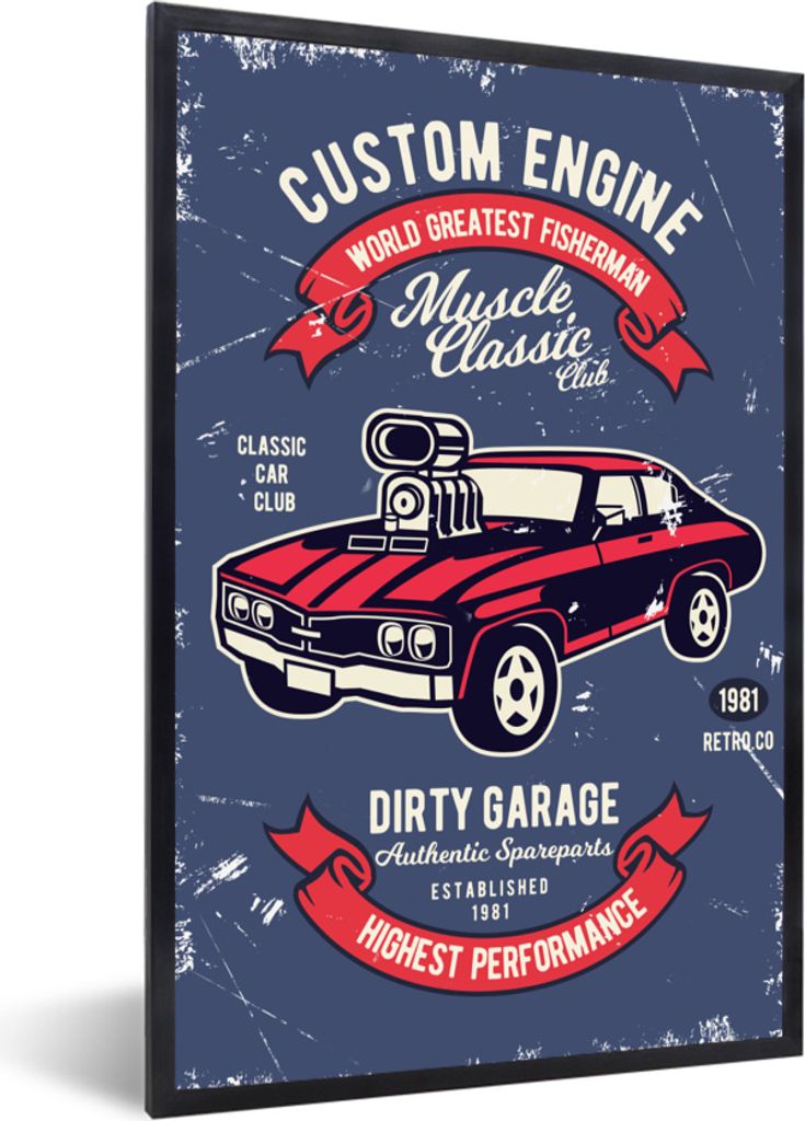 MuchoWow MuchoWow Gerahmtes Poster Auto - Oldtimer - Briefe - Zitat 60x90 cm - Poster mit zchwarzem Bilderrahmen - Kunst