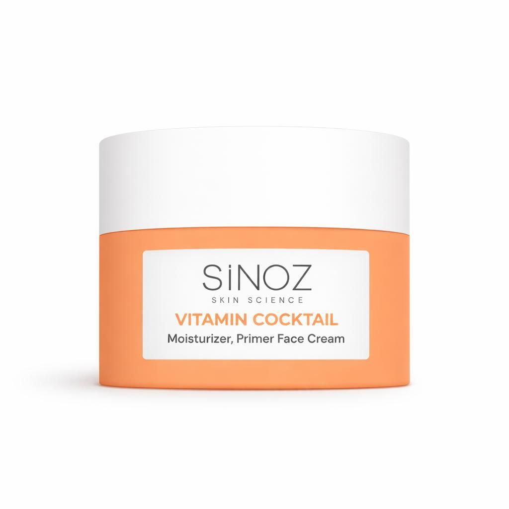 Sinoz Vitamin Cocktail Feuchtigkeitscreme & Make-up Primer, 50 ml – Hyaluronsäure, Squalan, Vitamin B3+B5