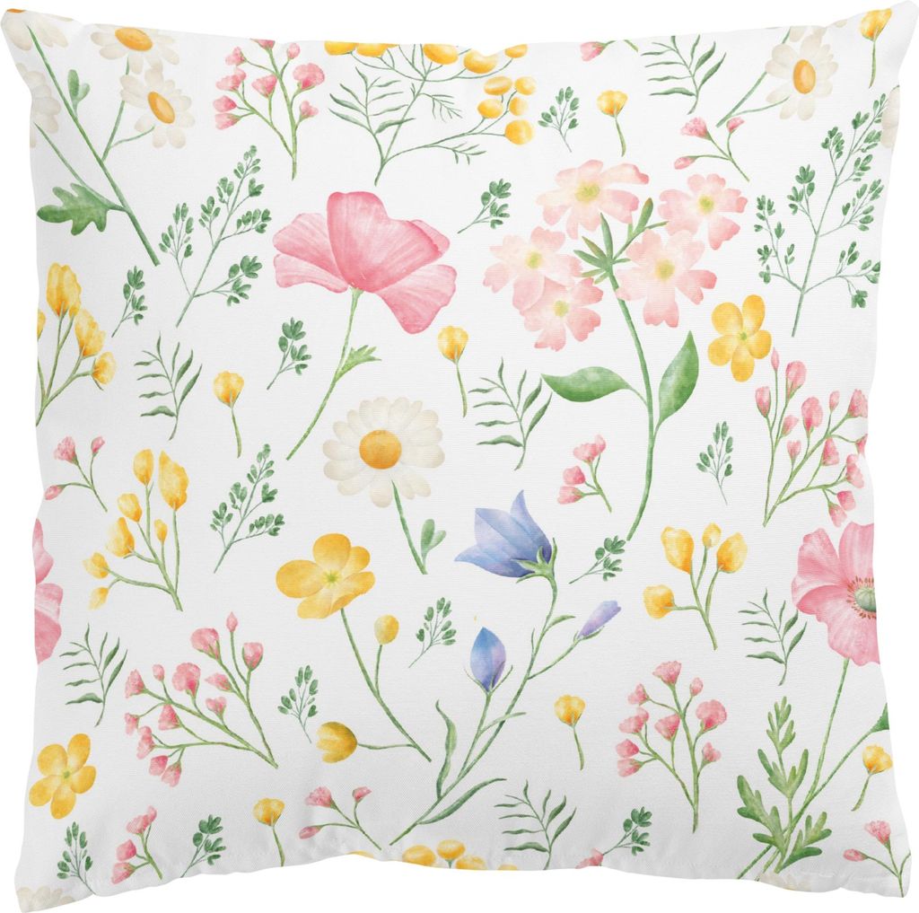 Dekokissen Blumen draußen / Outdoor Zierkissen waschbar Blumenwiese pastell Aquarell Sofakissen ohne Füllung