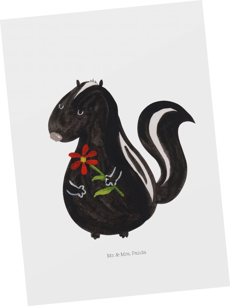 Mr. & Mrs. Panda Postkarte Stinktier Blume - Weiß - Geschenk, Ansichtskarten, Raubtier, Dreams, Skunk, Fotokarte, Postkarten, Stinker, Träume, Gr...