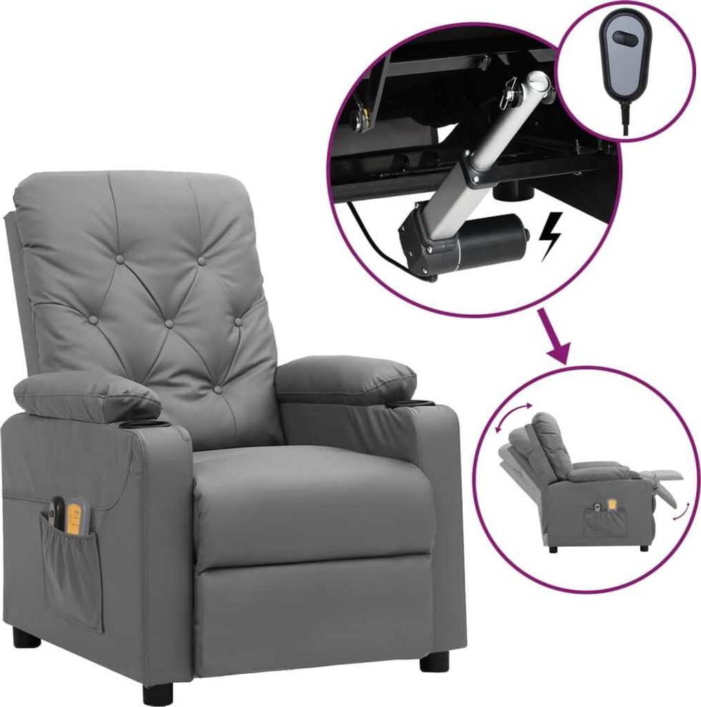 Massagesessel Elektrisch Grau Kunstleder