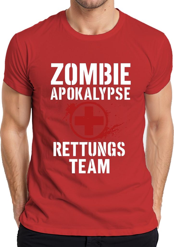 Zombie Apokalypse Rettungs Team Überlebensteam Notfall Sanitäter Herren T-Shirt, Rot, XL