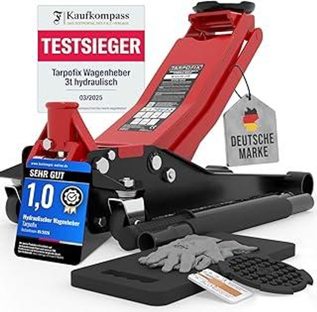 TarpofixWagenheber 3t hydraulisch (85-475mm Hubhöhe) | Premium Hydraulik Rangierwagenheber 3t mit Doppelzylinder | 3000kg Wagenheber flach für SU...