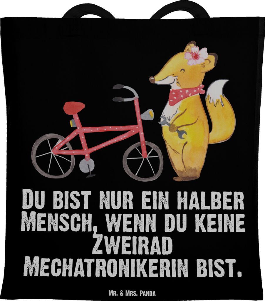 Mr. & Mrs. Panda totebag Zweirad Mechatronikerin Herz - Schwarz - Geschenk, Einkaufstasche, Tote Bag, Tasche, dokumententasche, Laptoptasche, Uni