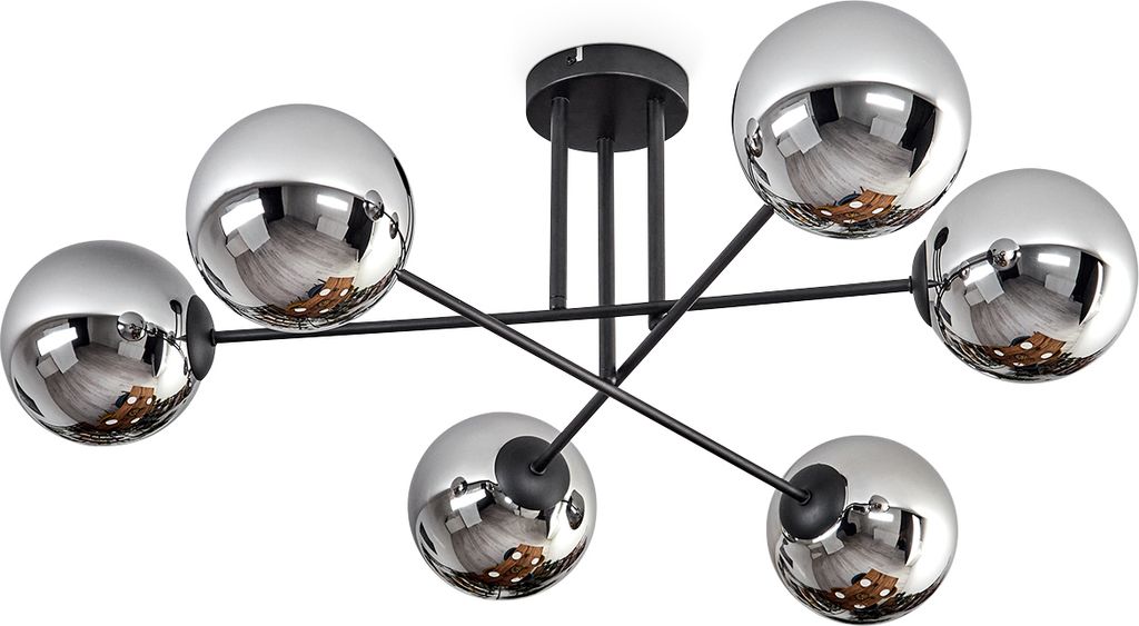 Fossobiubo Deckenlampe aus Metall/Glas in Schwarz/Chromfarben/Rauchfarben
