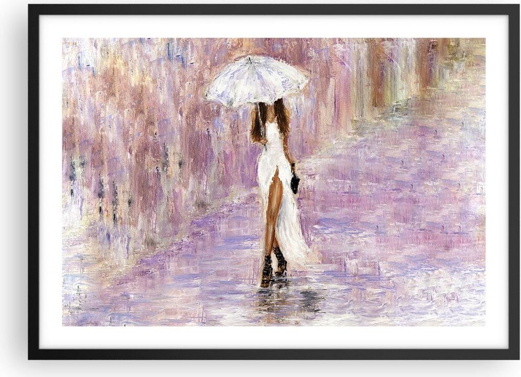 Gerahmtes Poster - Schwarzer Rahmen - Frau Regenschirm - 70x50 cm - Wand Bild - Wanddeko - Wandbilder - Kunstposter - Wandposter - Bilderrahmen - B...