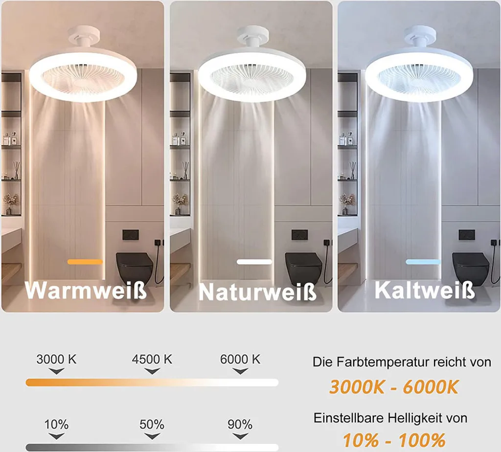 Ventilatore Smart da Soffitto E27 Grigio - Luce 30W Dimmerabile LED - 3