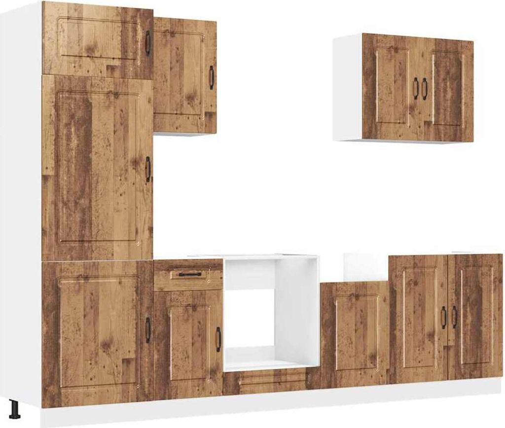 "SALE 2026" 7-tlg. Küchenschrank-Set - elegantes Design - Küchenmöbelset/Buffetschrank - Kalmar Altholz-Optik Holzwerkstoff - Küchenschränke D...