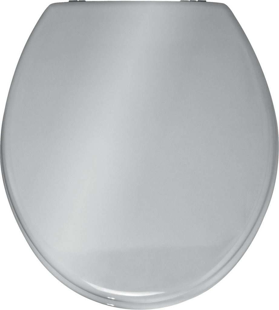 A top-down view of a closed toilet seat.