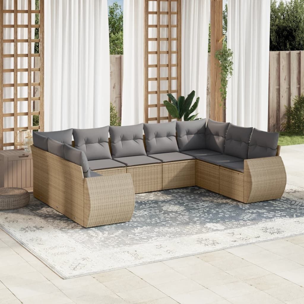 9-tlg. Garten-Sofagarnitur mit Kissen Beige Poly Rattan 3254136