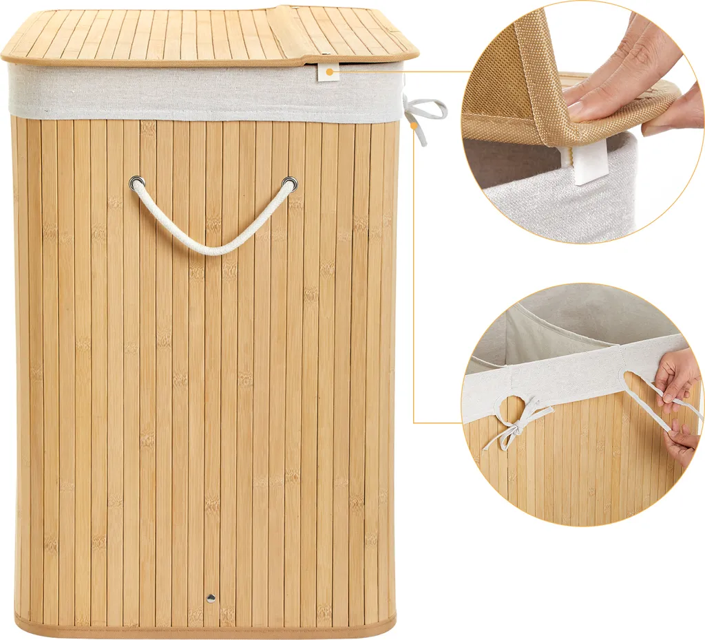 Fini le Tri ! Panier à Linge 150L Bambou 3 Compartiments Séparés - Zen - 11