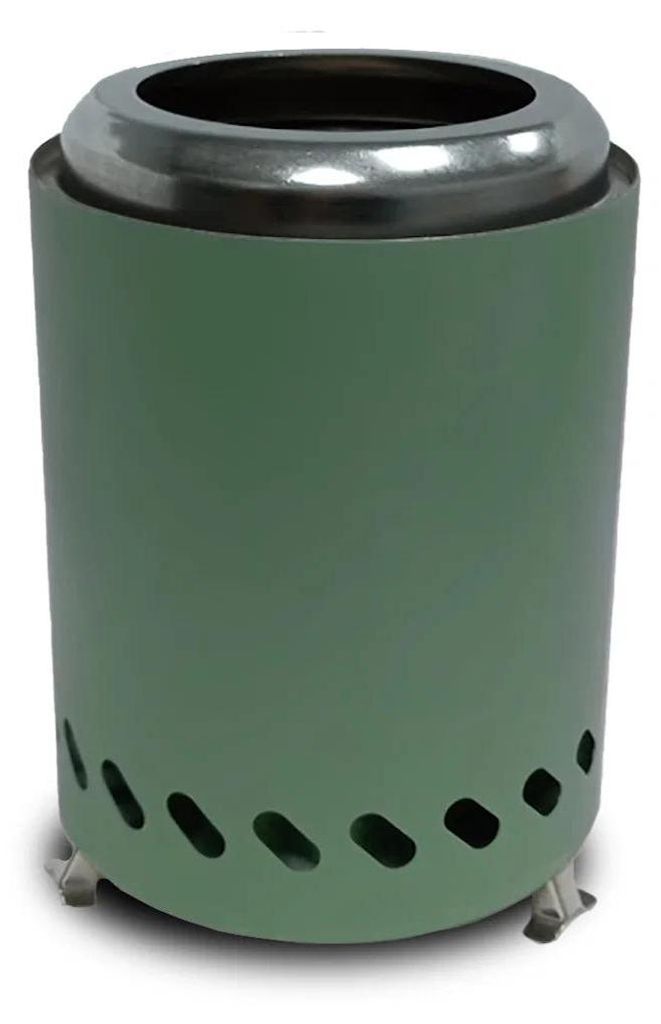 Tischkamin für Balkon, Garten und Terrasse mit 2 kg Holzpellets und Holzschaufel – Grün – 14,5 x 14,5 x 19,5 cm