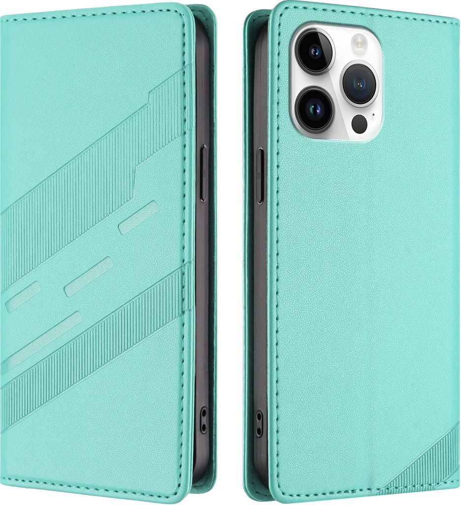 Hülle für iPhone 14 Pro Max, Kunstleder Brieftaschen Handyhülle mit Kartenfach und Standfunktion Türkis