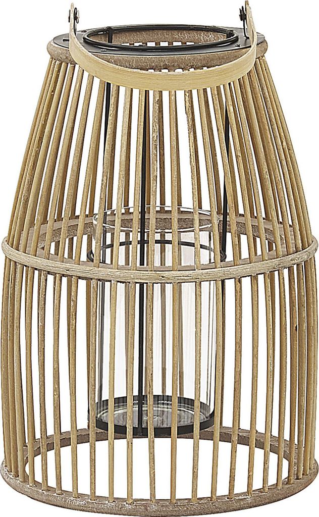 BELIANI Laterne Beige Holz mit Henkel Glaseinsatz Landhaus Stil Dekoration Wohnaccessories