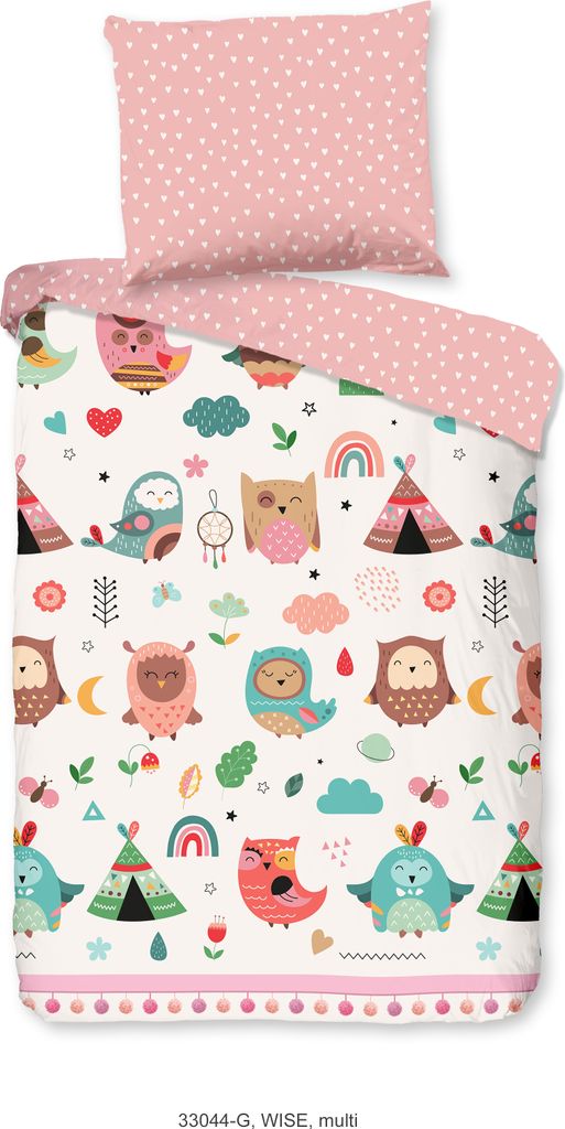 Duvet cover Good Morning 120x150 + 1* 60x70 cm - owls in boho theme