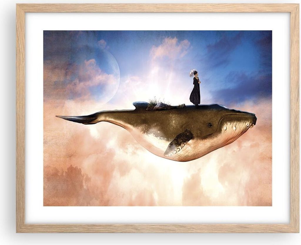 Gerahmtes Poster - Rahmen in heller Eiche - Wal Frau Himmel - 50x40 cm - Wand Bild - Wanddeko - Wandbilder - Kunstposter - Wandposter - Bilderrahme...