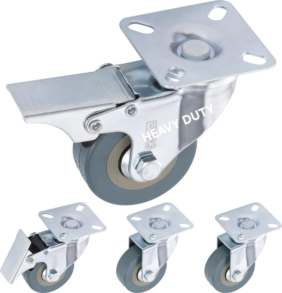 H&S Schwerlastrollen 50 mm - Rollen für Möbel - 4er Set - Gummi Lenkrollen mit Bremse - Doppelte Kugellager-Drehköpfe - Transportrollen Möbelro...