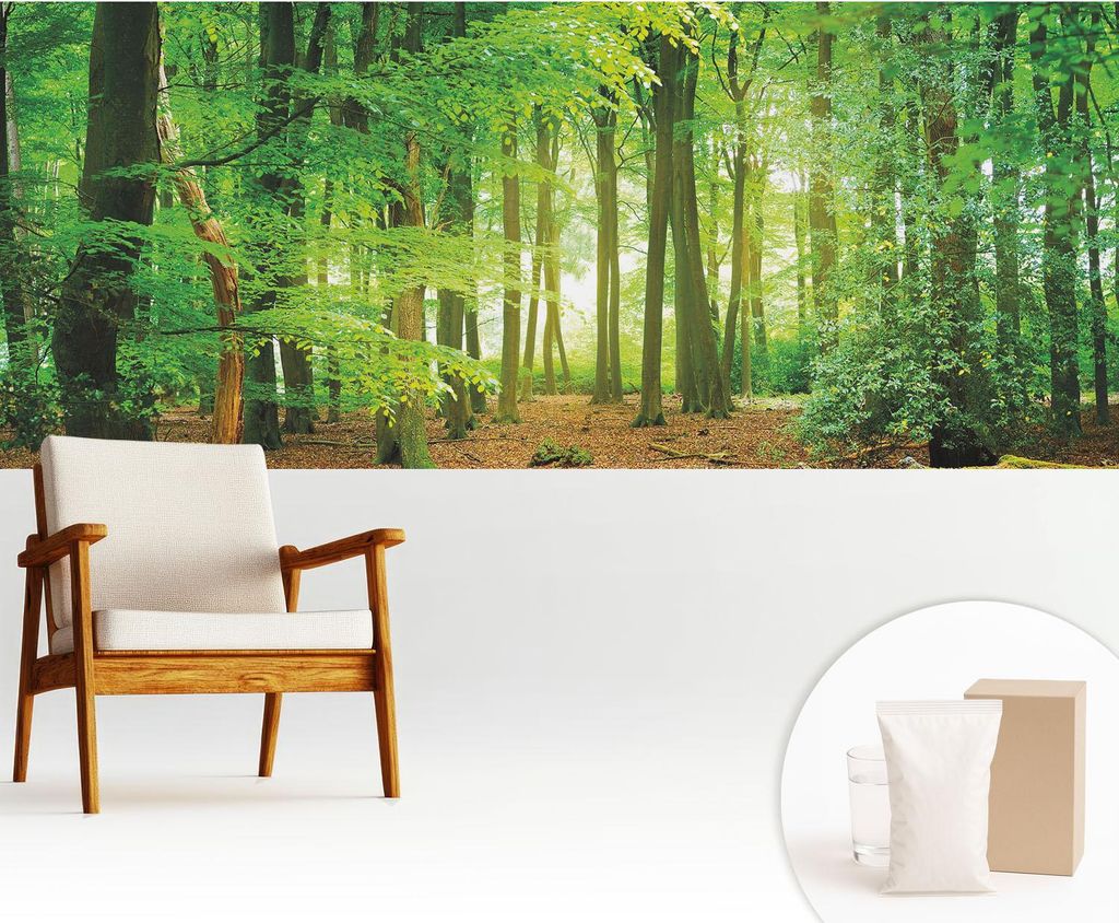 Fototapete - 250x104 cm - Tapete - Wandtapete - Wandbilder - Dekofolie - Tapete Folie - Wand - Dekoration - Wohnzimmer - Grüner Wald