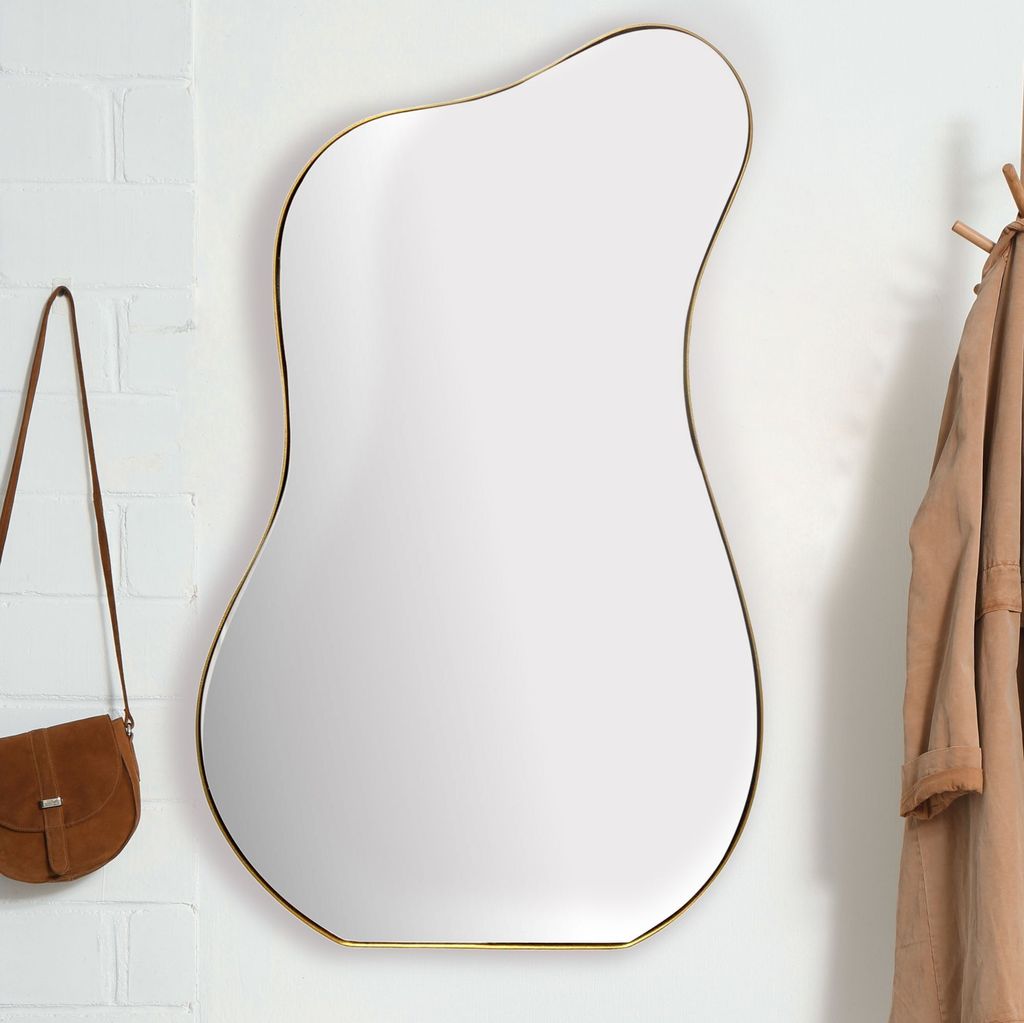 Wandspiegel Asymmetrisch 60x100 cm Metall Design Hängespiegel Gold, Eisen Dekospiegel Unförmig mit Rahmen, Spiegel Wand Groß, Flurspiegel Garder...