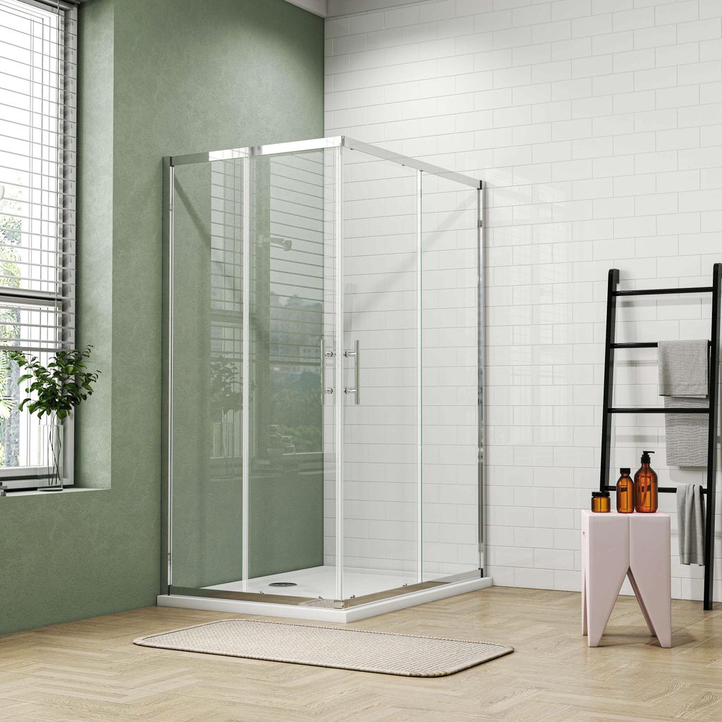 Duschspa 90x76cm Eckduschkabine Schiebetür 185cm 6mm ESG Produktbild 